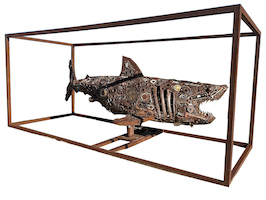 Huge metal shark sculpture commands attention at Roland, Jan. 7