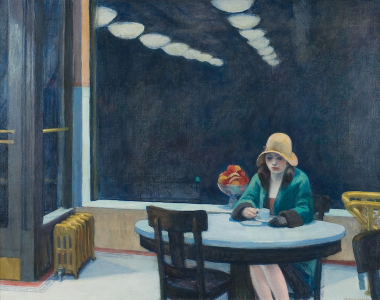 Edward Hopper, ‘Automat,’ 1927. Oil on canvas, 28 1/8 by 35in. (71.4 by 88.9cm). Des Moines Art Center; purchased with funds from the Edmundson Art Foundation, Inc. © 2022 Heirs of Josephine N. Hopper / Licensed by Artists Rights Society (ARS), New York. Photograph by Rich Sanders 