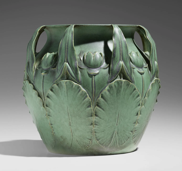Hugh Garden for Teco Pottery, jardinier with water lilies, model 86, estimated at $15,000-$20,000