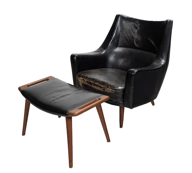 Illums Bolighus black leather armchair and ottoman, estimated at $8,000-$12,000