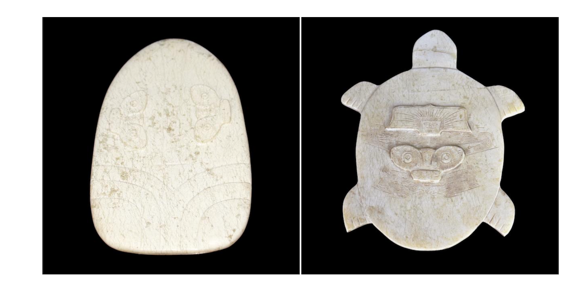 Neolithic Liangzhu culture white jade pendants, estimated at (left) $1,500-$2,000 and (right) $2,000-$3,000