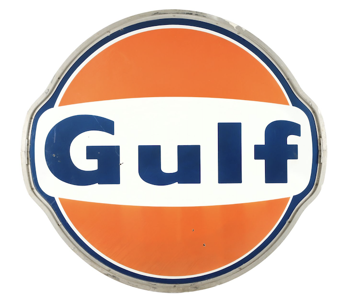 Canadian 1950s Gulf Service Station double-sided porcelain sign in its original aluminum ring, CA$7,670 