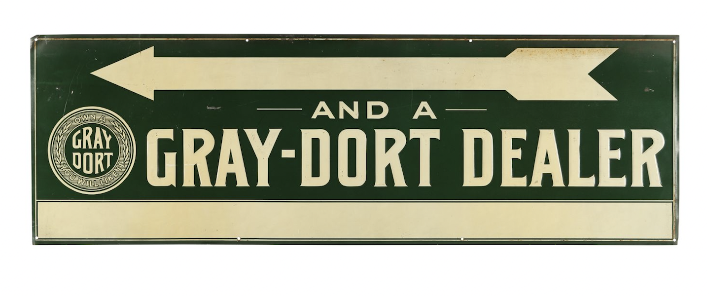 Canadian 1920s Gray-Dort Automobile dealer single-sided tin sign, CA$7,670