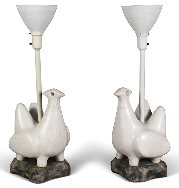 Italian ceramic bird-form lamps retailed by Beth Weissman, $63,000