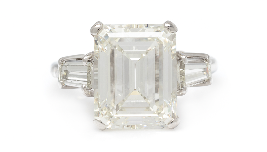 Emerald cut diamond ring of 6.41 carats, $81,250