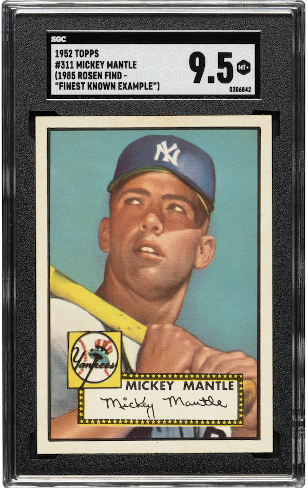 1952 Topps Mickey Mantle rookie card, $12.6 million. Image courtesy of Heritage Auctions