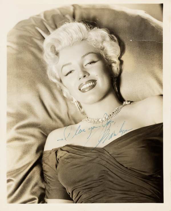 Photograph inscribed by Marilyn Monroe to Joe DiMaggio, $300,000. Image courtesy of Heritage Auctions