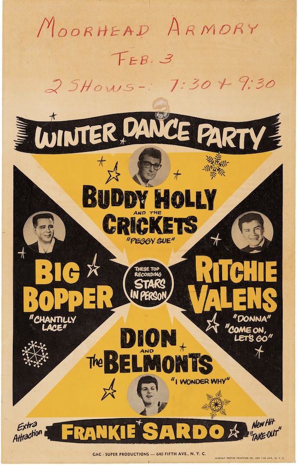 Original Buddy Holly concert poster, unwittingly referencing the Day the Music Died, $447,000. Image courtesy of Heritage Auctions