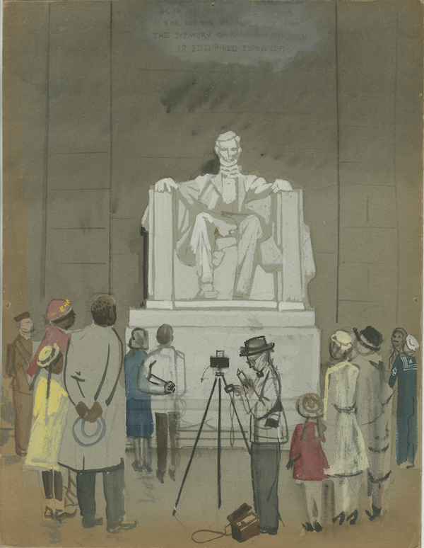 Stevan Dohanos (1907–1994), ‘Lincoln Memorial,’ no date. Color study for unpublished cover. Gouache and pencil on illustration board. Norman Rockwell Museum Collection, museum Purchase from the Dohanos Family, NRM.2015.22.04
