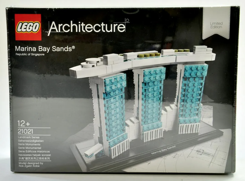 This Lego Architecture series #21021 Marina Bay Sands set sold for $868 plus the buyer’s premium in December 2020. Image courtesy of M&M Auctions and LiveAuctioneers.