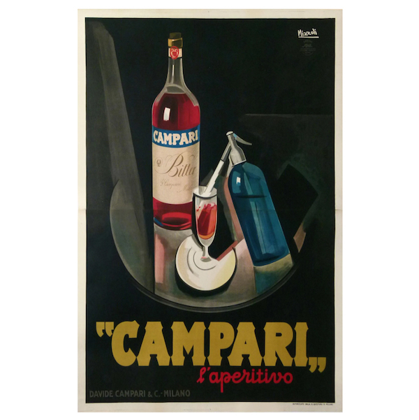 An original 1926 Italian Campari poster by Marcello Nizzoli earned $8,500 plus the buyer’s premium in February 2022. Image courtesy of the Ross Art Group and LiveAuctioneers.