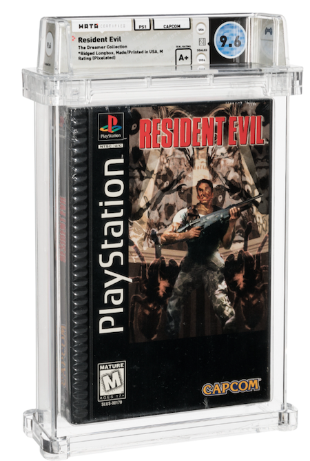 A 9.6-graded copy of a 1996 Resident Evil game for the Playstation platform, distributed by Capcom, made $264,000 in October 2021. Image courtesy of Heritage Auctions.