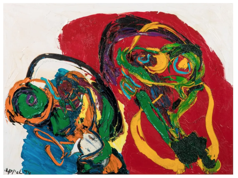 ‘Personnage on Red,’ a 1974 oil painting by Karel Appel, made $66,196 plus the buyer’s premium in November 2021. Image courtesy of A.H. Wilkens Auctions & Appraisals and LiveAuctioneers.