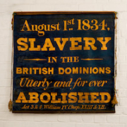 Silk banner publicizing the abolition of slavery in Britain in 1834, estimated at £1,000-£2,000