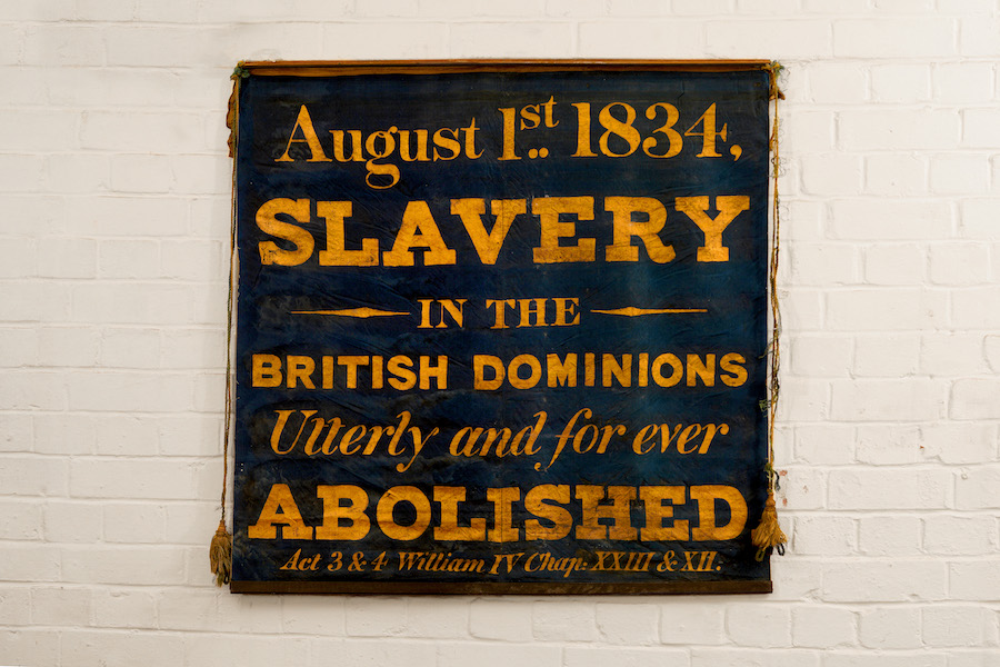 Silk banner publicizing the abolition of slavery in Britain in 1834, estimated at £1,000-£2,000 