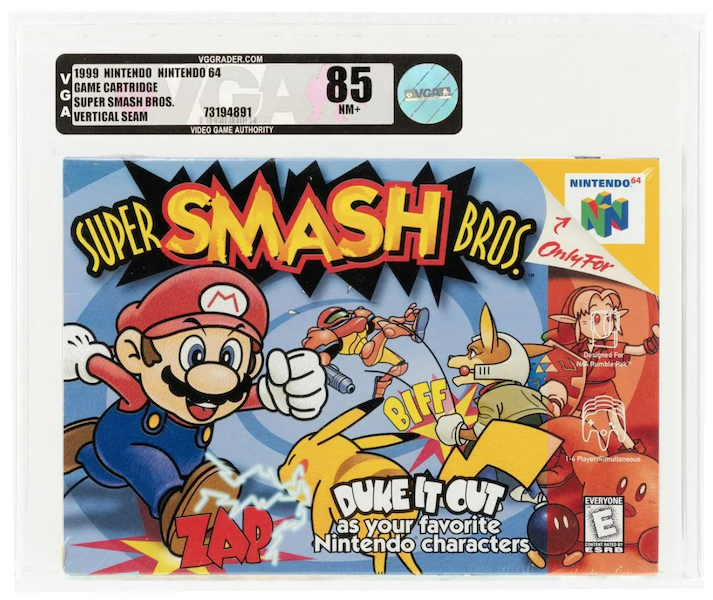This Nintendo N64 (1999) Super Smash Bros game achieved $11,800 in November 2022. Image courtesy of Hake’s Auctions and LiveAuctioneers.