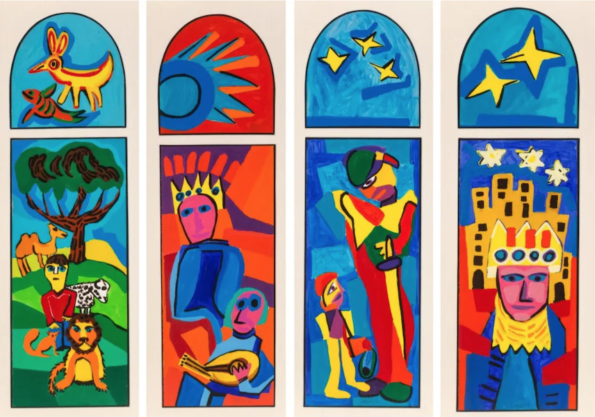 Karel Appel’s gouache studies for a set of stained glass windows – ‘David the Shepherd,’ ‘David the Psalmist,’ ‘David the Warrior’ and ‘David the Anointed King’ – realized $48,000 plus the buyer’s premium in June 2020. Image courtesy of Heritage Auctions and LiveAuctioneers.