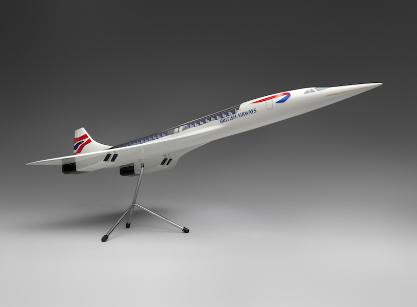 British Airways Concorde SST cutaway model aircraft, 1970s. Westway Models, scale 1:72, plastic, metal, paint. Collection of Anthony J. Lawler, L2022.1702.005