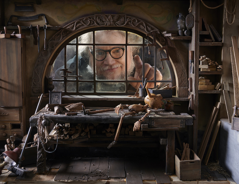 Guillermo del Toro on the set of ‘Guillermo del Toro’s Pinocchio,’ 2022. Image courtesy Jason Schmidt/Netflix