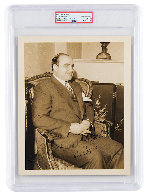Signed, inscribed photograph of Al Capone, estimated at $50,000-$75,000