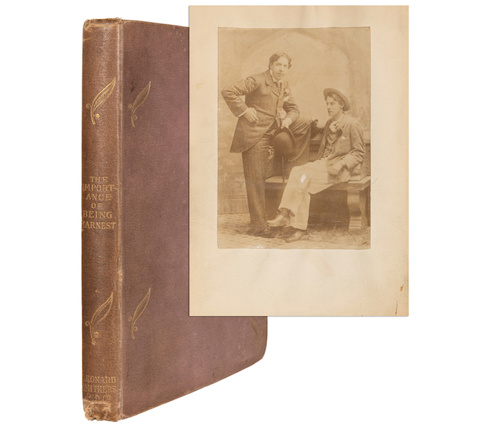 First edition limited issue of ‘The Importance of Being Earnest’ by Oscar Wilde, with original 1893 photo of Wilde and his partner, Lord Alfred Douglas, together estimated at $6,000-$8,000