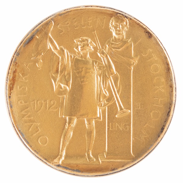 Solid gold Olympic first-place medal awarded at the 1912 Stockholm games, estimated at $20,000-$25,000