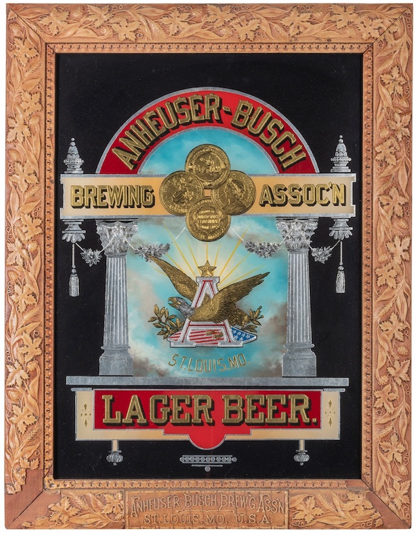 Anheuser Busch reverse glass sign, estimated at $2,000-$4,000