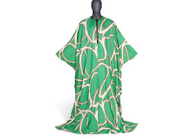 Green, white and tan printed caftan, estimated at $1,500-$2,000. Image courtesy of Christie’s Images Ltd. 2023