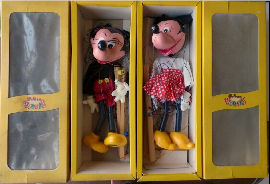 Mickey and Minnie Mouse puppets in the original boxes, by Pelham Puppets, estimated at $250-$500