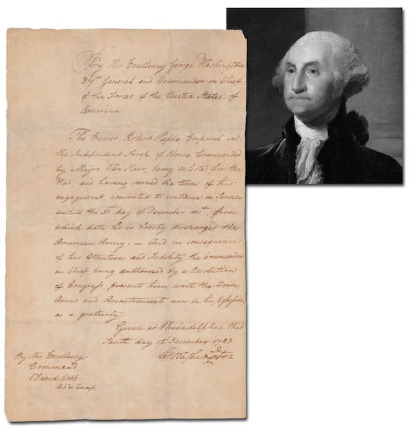 George Washington document signed as “G. Washington” just days before submitting his resignation as Continental Army Commander-in-Chief, estimated at $20,000-$30,000