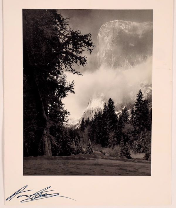 Ansel Adams, ‘El Capitan Winter Sunrise,’ inscribed on the back to Andrea Gray and a lithography firm, estimated at $3,000-$5,000