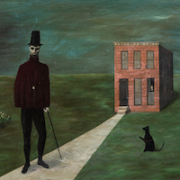 Gertrude Abercrombie, ‘The Mysterious Stranger (Man, House, and Lady),’ estimated at $60,000-$80,000. Image courtesy of Hindman