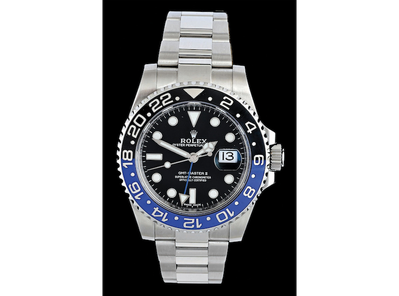 Rolex GMT Master II Batman Ref. 116710BLNR with card. Sold for $14,760. Image courtesy of Morphy Auctions