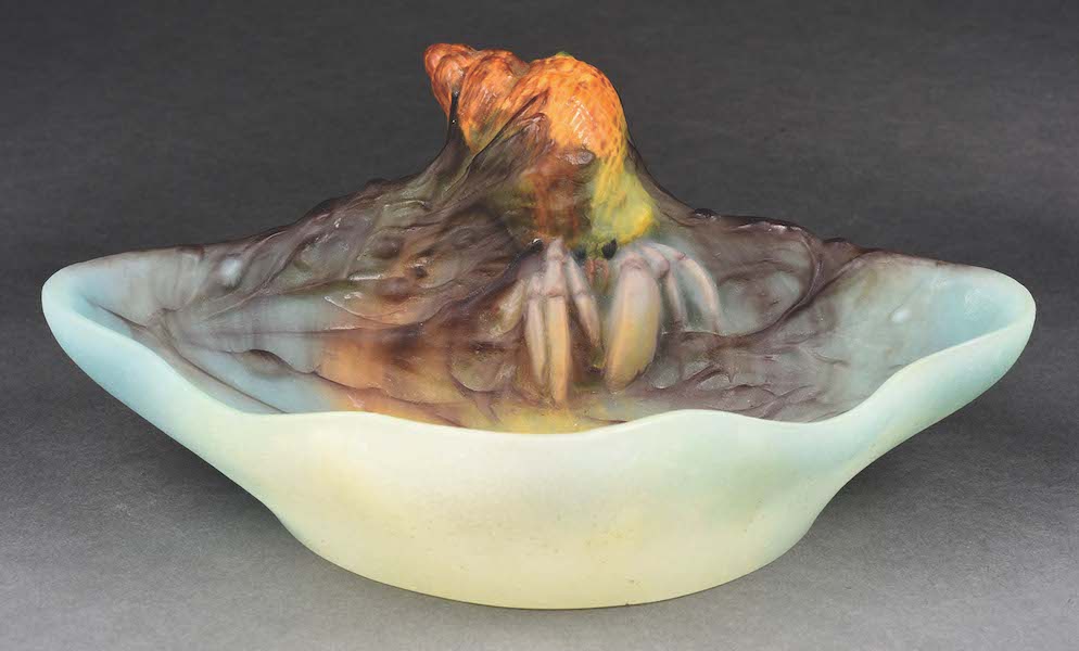 Luminous A. Walter, Nancy, pate-de-verre Hermit Crab bowl. Signed and in excellent condition. Sold for above-estimate price of $10,455. Image courtesy of Morphy Auctions