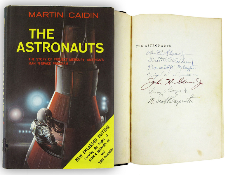Second printing of Martin Caidin’s 1960 book ‘The Astronauts: The Story of Project Mercury, America’s Man in Space Program,’ signed by all seven Mercury Space Program astronauts, estimated at $4,000-$5,000