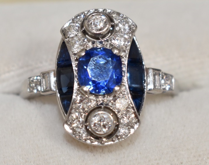 Art Deco Pailin natural blue sapphire and diamond evening ring set in platinum, with GIA report, estimated at $25-$1,000