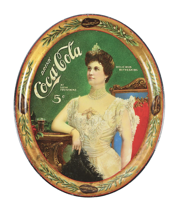 A 1905 Coca-Cola tray showcasing the Coca-Cola girl and surviving in excellent condition earned $1,700 plus the buyer’s premium in August 2022. Image courtesy of Dan Morphy Auctions and LiveAuctioneers