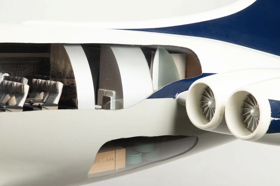 Detail of a cutaway model of a 1962 Vickers VC-10 BOAC jet plane, estimated at CA$9,000-$12,000