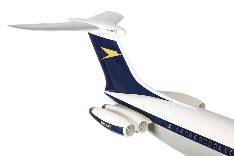 Detail of a cutaway model of a 1962 Vickers VC-10 BOAC jet plane, estimated at CA$9,000-$12,000