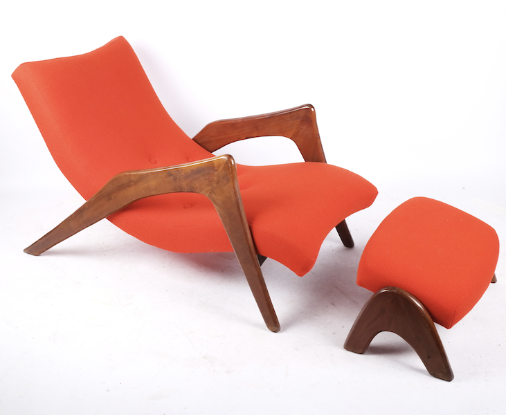 Adrian Pearsall Crescent lounge chair and ottoman, $4,062