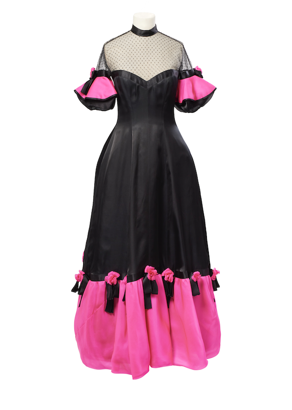 Chanel by Karl Lagerfeld haute couture Spring-Summer 1988 black and fuchsia organza and plumetis evening gown, estimated at $2,200-$3,200. Image courtesy of Christie’s Images Ltd. 2023