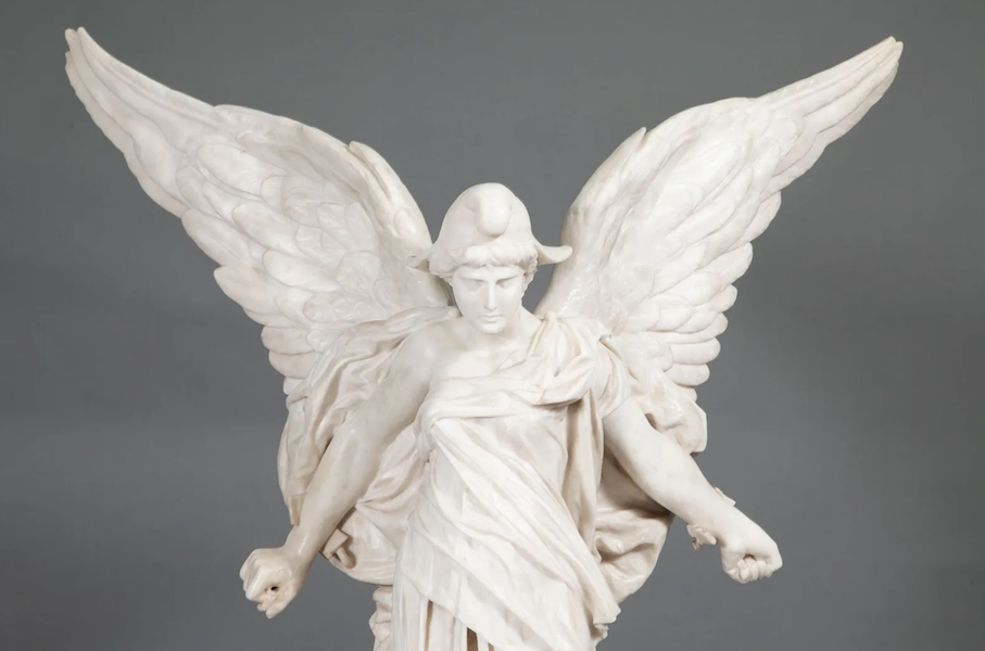 Detail of a French marble figure of Victory, $34,650. Image courtesy of Doyle and LiveAuctioneers