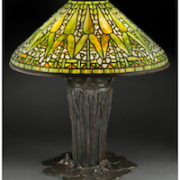 Circa-1905 Tiffany Studios Arrowroot shade lamp with Cattail base, estimated at $80,000-$120,000. Image courtesy of Heritage Auctions