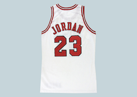 Michael Jordan game-worn Chicago Bulls jersey from the 1996-1997 season, estimated at $6,000-$7,000