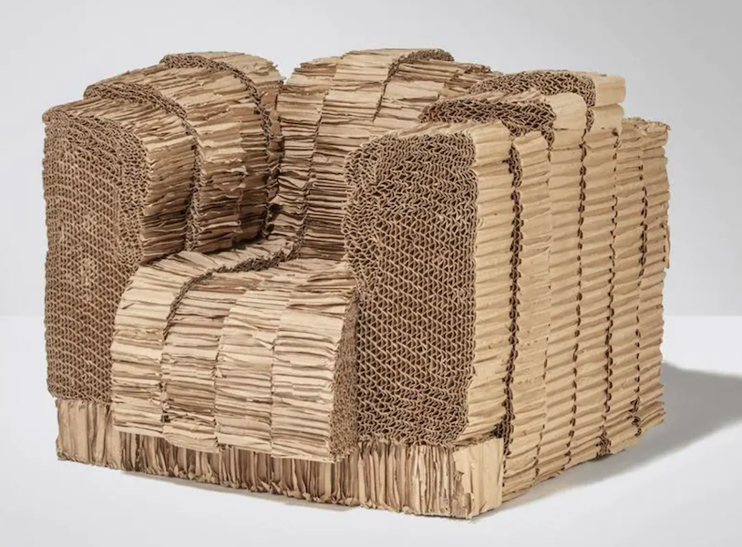 A 1987 Frank Gehry Grandpa Beaver armchair in corrugated cardboard made $15,227 plus the buyer’s premium in June 2021. Image courtesy of Piasa and LiveAuctioneers.
