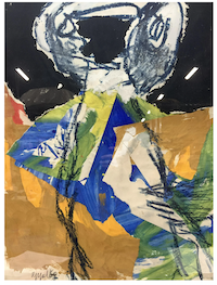 Karel Appel gouache of an abstracted figure, estimated at $500-$5,000