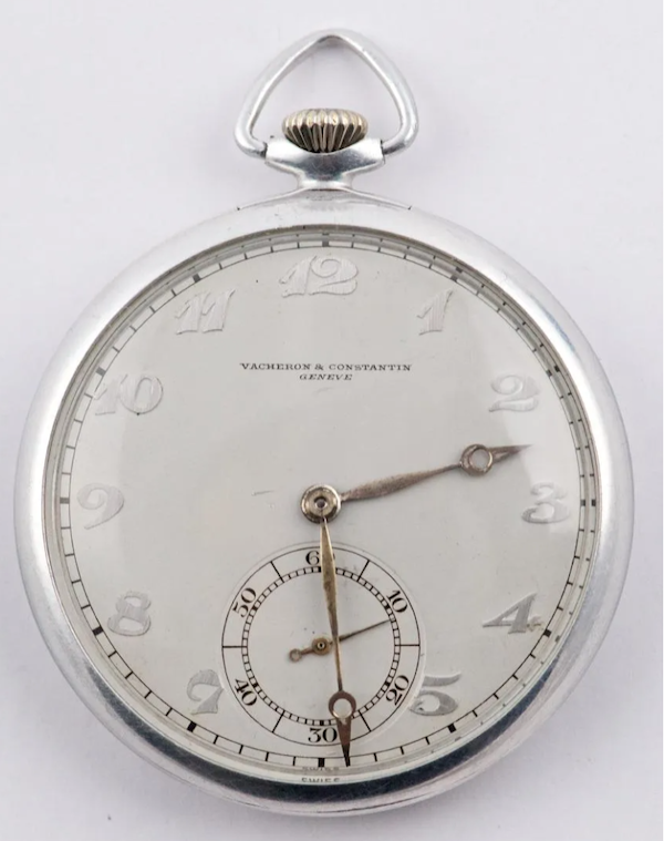 Likely a prototype, this Vacheron Constantin aluminum open face pocket watch earned $4,400 plus the buyer’s premium in December 2018. Image courtesy of Champagne Auctions and LiveAuctioneers.