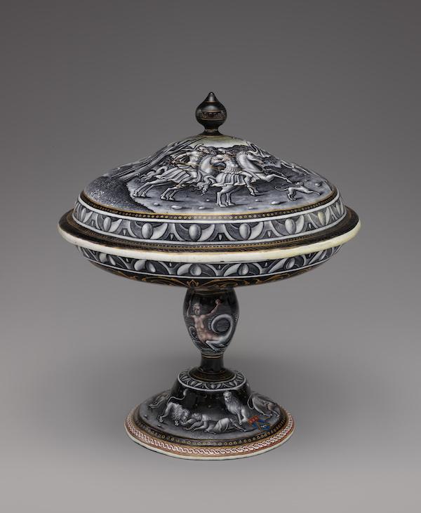 Pierre Reymond (French, 1513-after 1584), one of a pair of covered tazzas, late 16th-century Limoges. Enamel on copper, parcel-gilt, 8 1/2 by 7 1/4in. (21.6 by 18.4cm). The Frick Collection, gift of Alexis Gregory, 2021. Photo credit: Joseph Coscia Jr. 