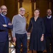 Announcing the creation of the Brind Center for African and African Diasporic Art at the Philadelphia Museum of Art (from left): Carlos Basualdo, Marion Boulton “Kippy” Stroud deputy director and chief curator; Museum Trustee Ira Brind; Sasha Suda, George D. Widener director and CEO; and Alphonso Atkins, Miller Worley director of diversity equity, inclusion, and access. Image courtesy of the Philadelphia Museum of Art