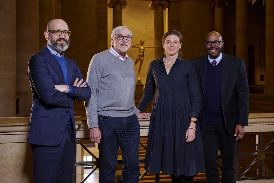 Announcing the creation of the Brind Center for African and African Diasporic Art at the Philadelphia Museum of Art (from left): Carlos Basualdo, Marion Boulton “Kippy” Stroud deputy director and chief curator; Museum Trustee Ira Brind; Sasha Suda, George D. Widener director and CEO; and Alphonso Atkins, Miller Worley director of diversity equity, inclusion, and access. Image courtesy of the Philadelphia Museum of Art
